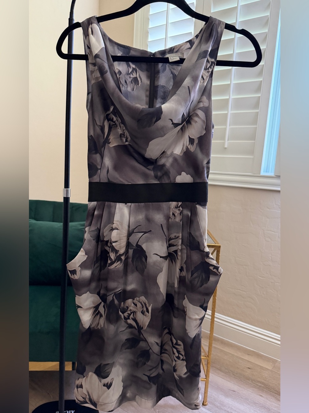 H&M Gray Floral Cowl Neck Midi Dress size 4